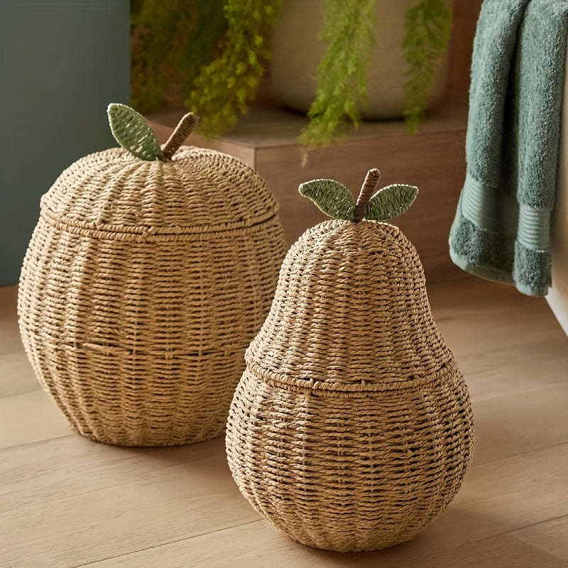 1pc Bohemian-style Paper Rope Storage Basket, Hand-woven Apple and Pear-shaped Storage Basket, Suitable for Halloween Decorations, Christmas Gifts, Desktop, Miscellaneous Items, Home Decoration Organization and Storage, Shelf Baskets
