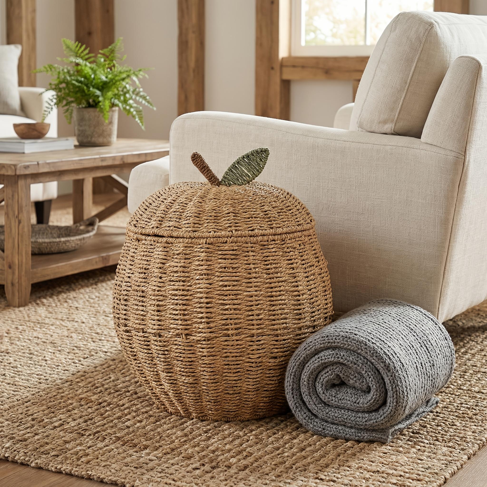 1pc Bohemian-style Paper Rope Storage Basket, Hand-woven Apple and Pear-shaped Storage Basket, Suitable for Halloween Decorations, Christmas Gifts, Desktop, Miscellaneous Items, Home Decoration Organization and Storage, Shelf Baskets