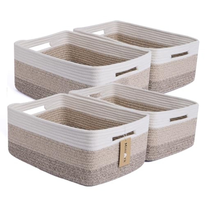 4 Packs Large Storage Baskets | Rope Baskets for Clothes, Blankets, Towels, Nursery Toys | 17 x 13 x 7.5\