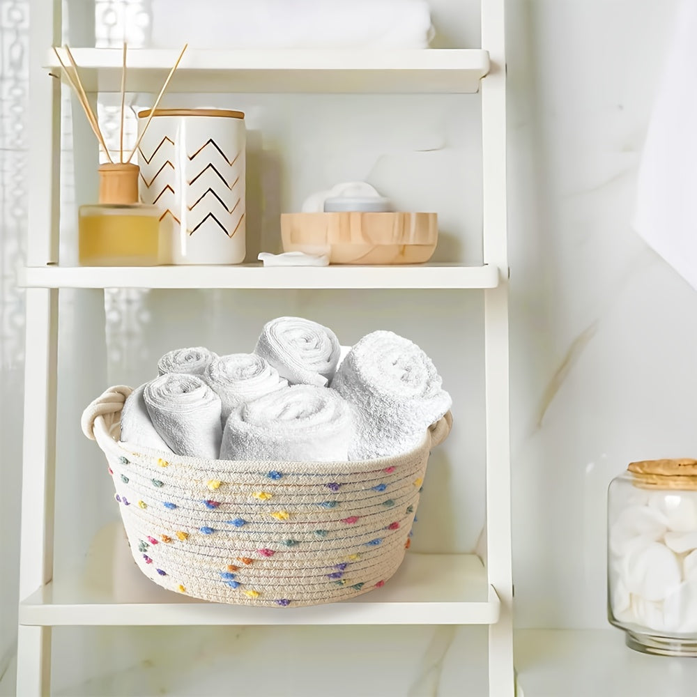 Small Woven Rope Storage Basket, 1pc Decorative Organizer Bin, Cute Storage Box for Toys, Shelves And Closet Organization, Ideal Gift for Mother'S Day And Father'S Day, Shelf Baskets