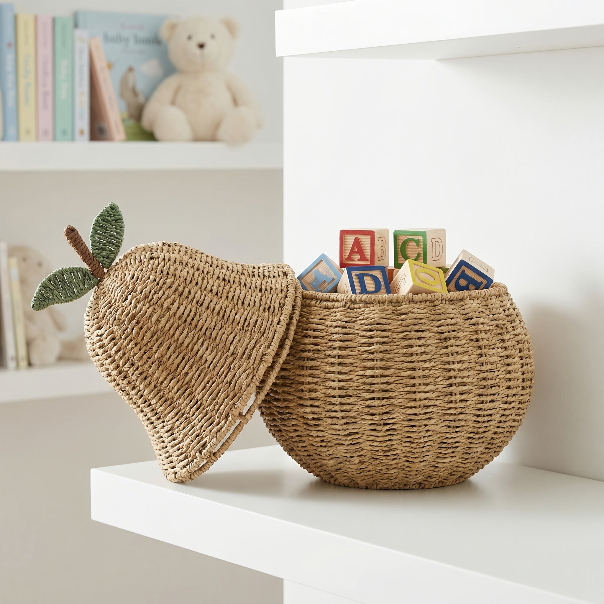 1pc Bohemian-style Paper Rope Storage Basket, Hand-woven Apple and Pear-shaped Storage Basket, Suitable for Halloween Decorations, Christmas Gifts, Desktop, Miscellaneous Items, Home Decoration Organization and Storage, Shelf Baskets