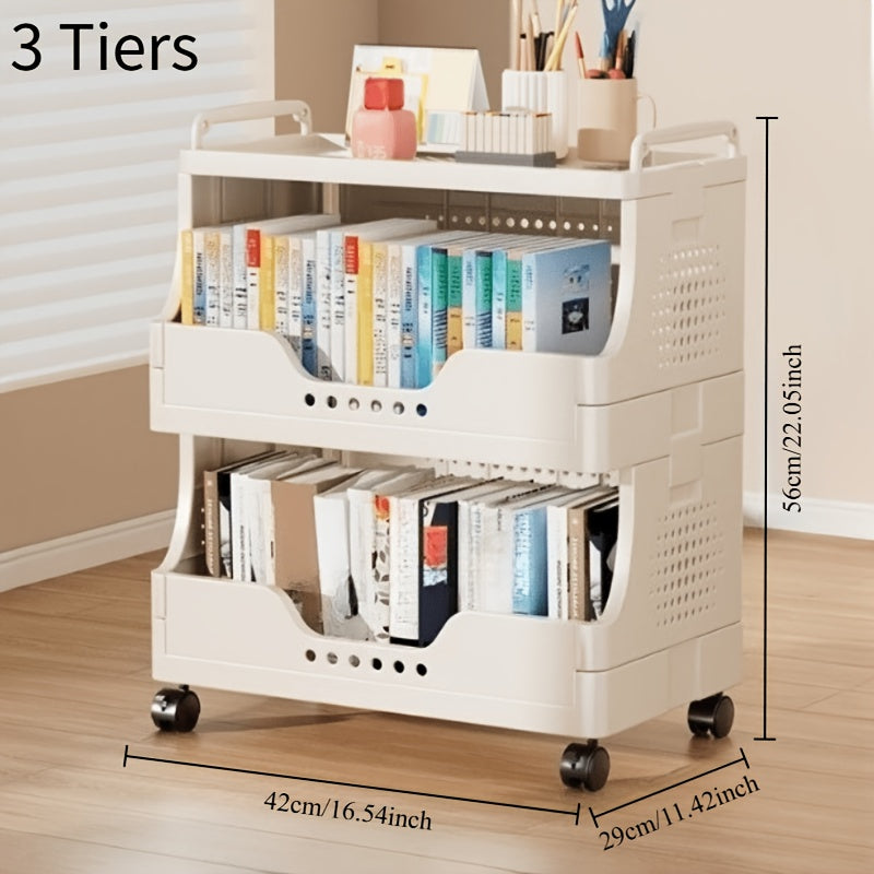 1pc Multi-Layer Foldable Storage Rack-Stackable Plastic Organizer, Space-Saving Kitchen and Laundry Cart for Kitchenware, Books, and Dirty Clothes, Laundry Room Organizer, Foldable Design, Kitchen Storage Cart, Durable Construction, Apartment Living.