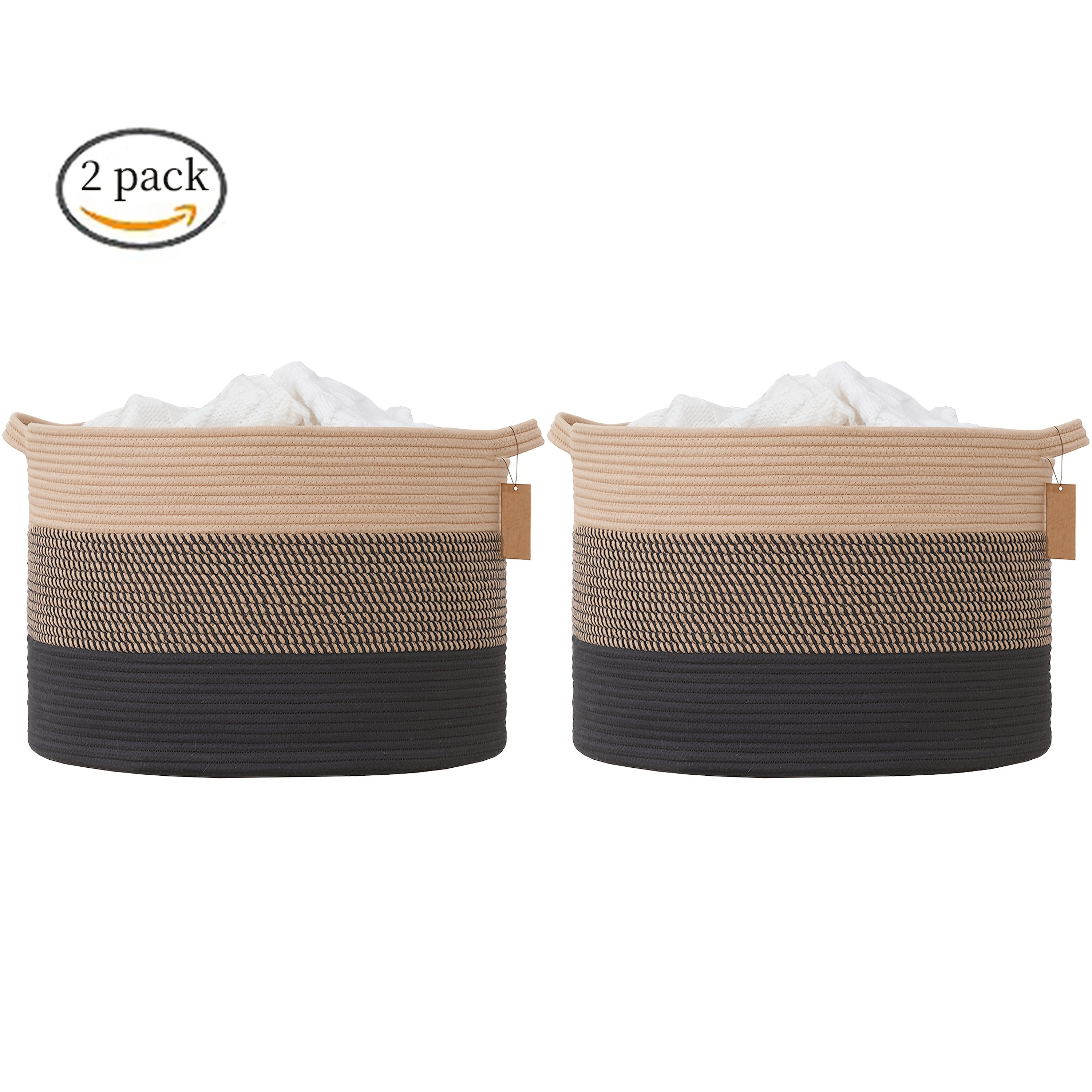 2pcs Rope Storage Baskets, Decor Basket for Bedroom, Living Room, Laundry Room & Closet Organizationket, 21x13.6 Inch,, Handles Come with 2 Extra Mini Baskets
