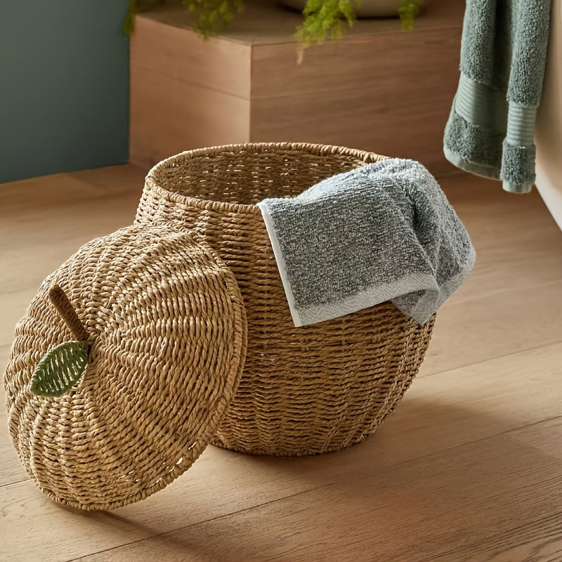 1pc Bohemian-style Paper Rope Storage Basket, Hand-woven Apple and Pear-shaped Storage Basket, Suitable for Halloween Decorations, Christmas Gifts, Desktop, Miscellaneous Items, Home Decoration Organization and Storage, Shelf Baskets