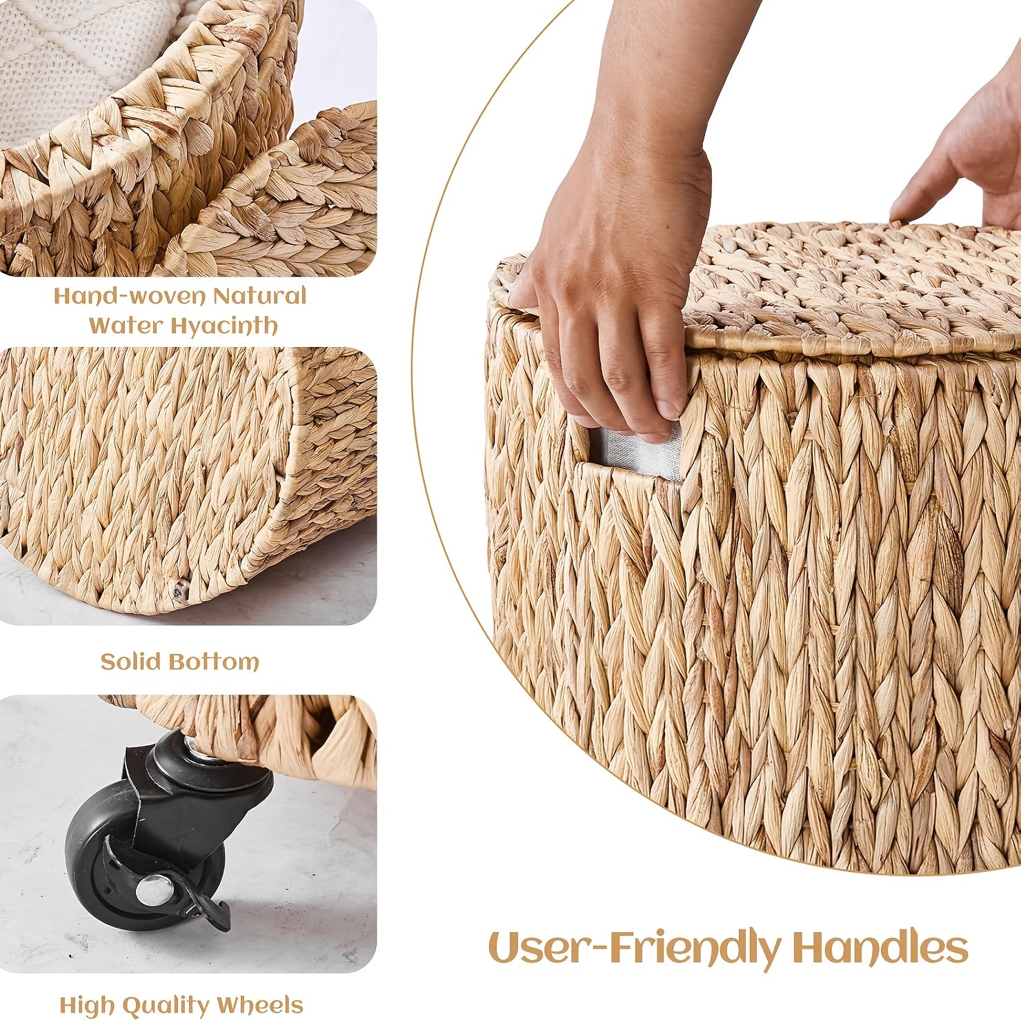 Cplxroc Bohemian Rolling Storage Hamper with Breakable Lid & Braided Round Basket - Multipurpose Laundry Cart, Toy Organizer Tote Suitable for, Room, Living Room, Laundry Hampers