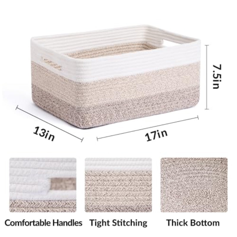 4 Packs Large Storage Baskets | Rope Baskets for Clothes, Blankets, Towels, Nursery Toys | 17 x 13 x 7.5\