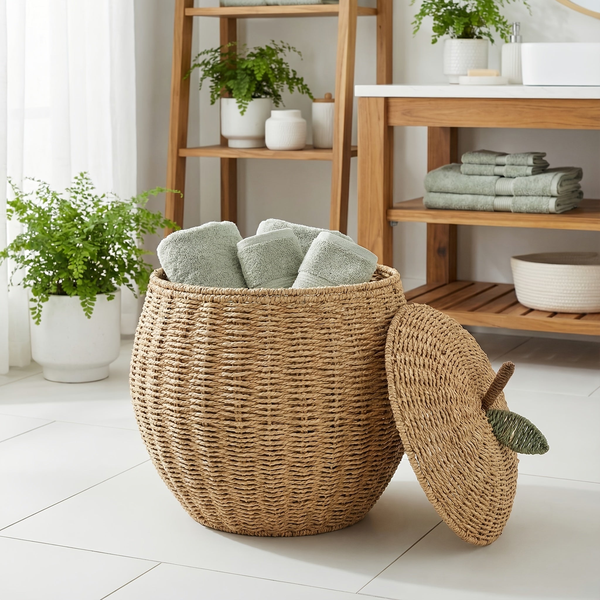 1pc Bohemian-style Paper Rope Storage Basket, Hand-woven Apple and Pear-shaped Storage Basket, Suitable for Halloween Decorations, Christmas Gifts, Desktop, Miscellaneous Items, Home Decoration Organization and Storage, Shelf Baskets