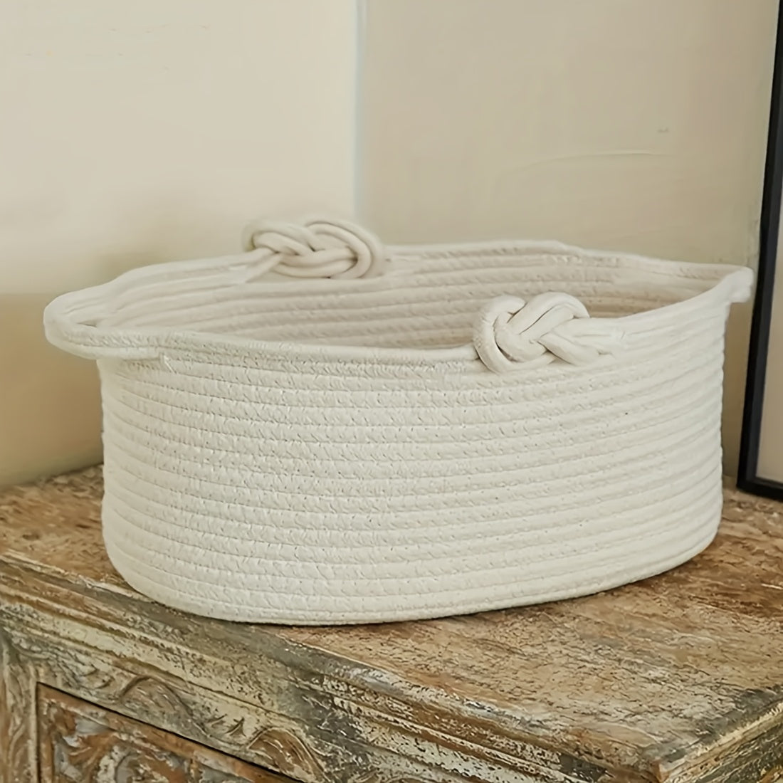 Foldable Woven Storage Basket with Handle - Small Collapsible Organizer Suitable for Towels, Toys, Books, Snacks | Decorative Basket for, Bathroom, Shelf | Space-Saving Basket for Home Decor, Shelf Baskets