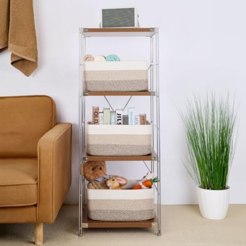 4 Packs Large Storage Baskets | Rope Baskets for Clothes, Blankets, Towels, Nursery Toys | 17 x 13 x 7.5\